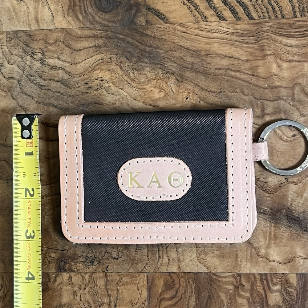 Jon Hart ID Wallet Women OS Black Excellent KAΘ Sorority Monogram Leather Trim - Picture 7 of 8